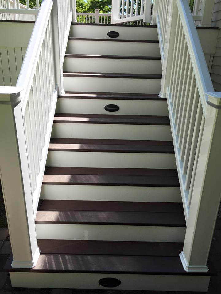 composite deck stairs with built in lights in wrentham ma